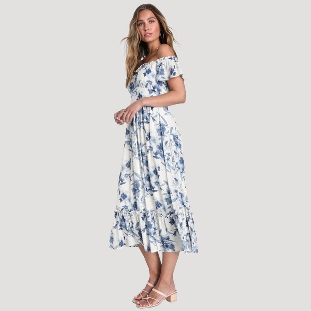 Lulus Women's Delightfully Sweet White Floral Off The Shoulder Midi Dress NWT XL